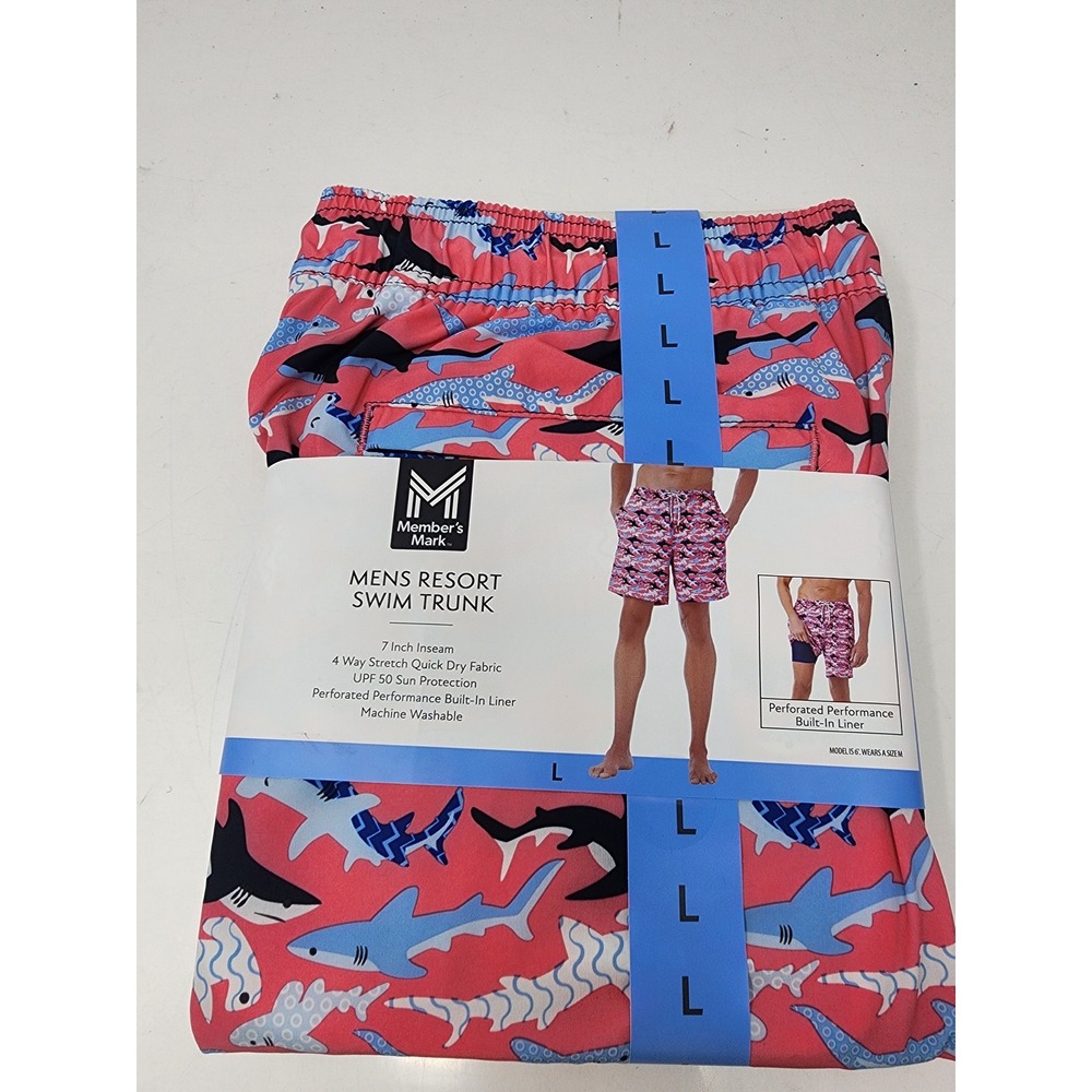 Member's Mark Mens Resort Swim Trunks Pink Poly Blend Athletic Size Large